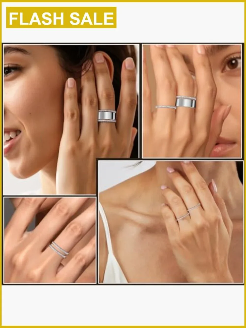 2-Pack White Gold Stacking Rings with Cubic Zirconia